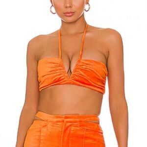 NWT NBD Anok Top in Orange velvet velour camisole bra Revolve M